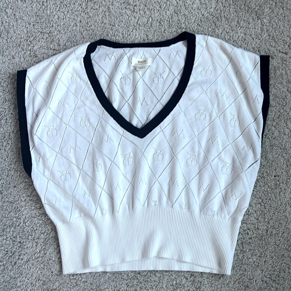 Maeve, Anthropologie, Vest, Size XL, White with Navy Blue